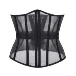 Svart korsett med genomskinligt tyg - Tunn och slitstark midjekorsett med snörning