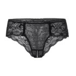 Svart spetsunderkläder med dekorativa detaljer. Grenlös Spetstrosa