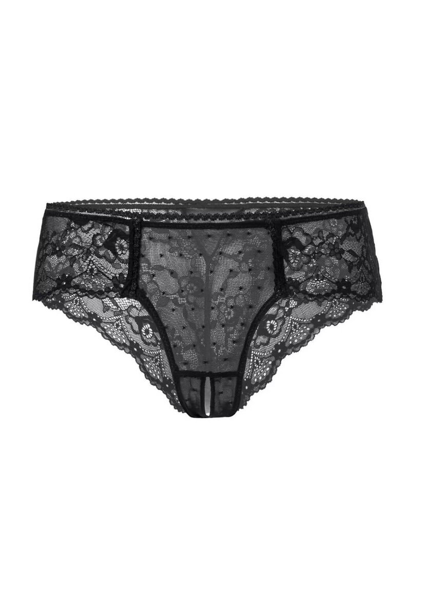 Svart spetsunderkläder med dekorativa detaljer. Grenlös Spetstrosa