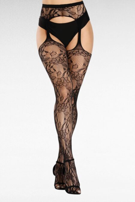 Svarta spetsstrumpbyxor och höfthållare