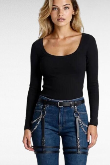 Justerbar Waist garter belt Harness Sele med Band och Nitar