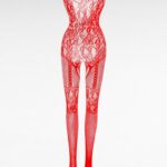 Bodystocking med öppen gren och spets – Erotisk kroppsstrumpa i rött