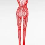 Bodystocking med öppen gren och spets – Erotisk kroppsstrumpa i rött