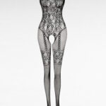 Bodystocking med öppen gren och spets – Erotisk kroppsstrumpa i svart