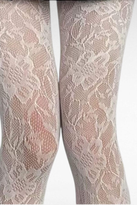 Mönstrade vita Spetsstrumpbyxor med Perfekt Stretch